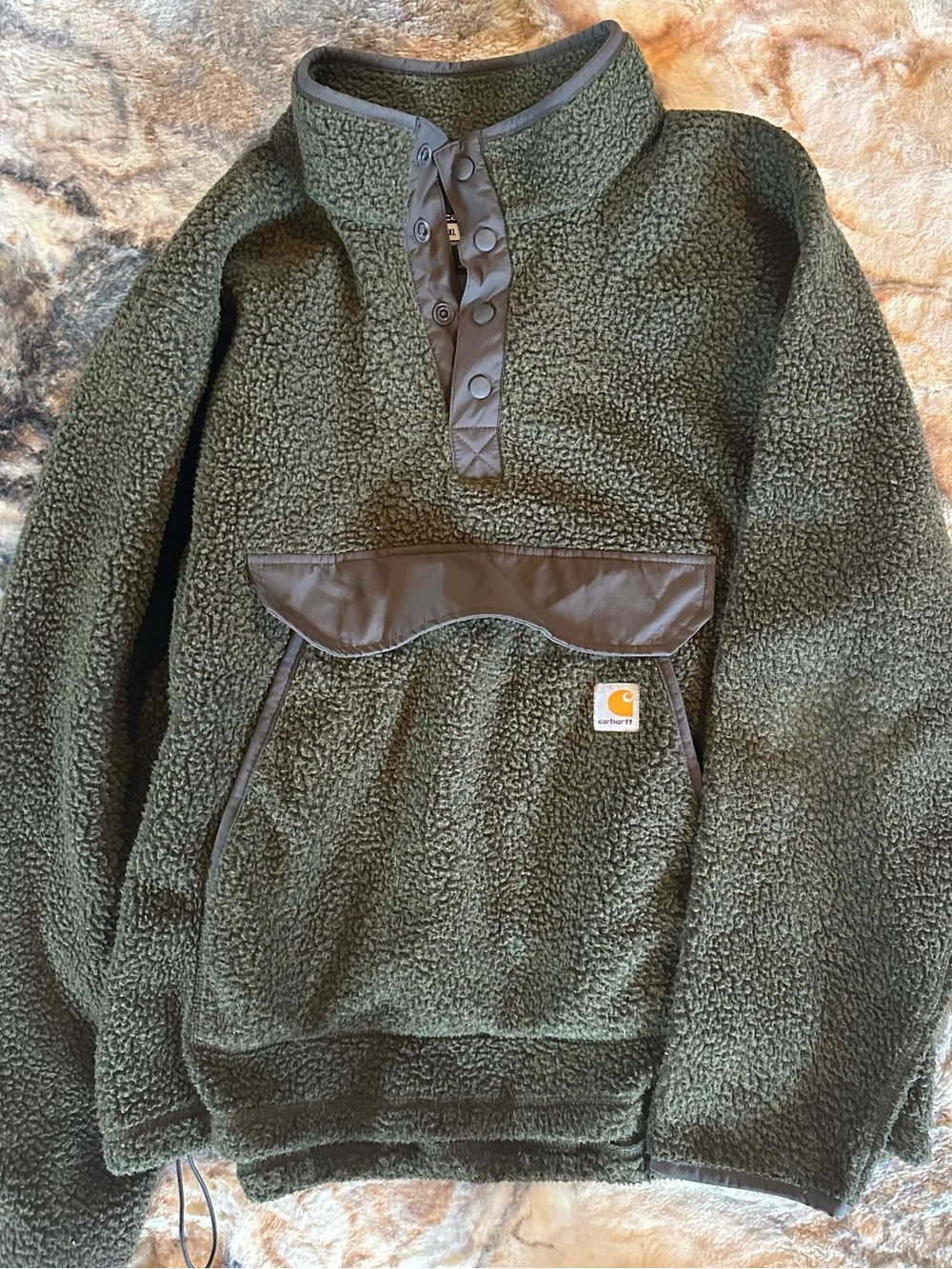 Carhartt Olive Green Sherpa-Lined Jacket with Snap Placket